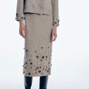 BEADED KNIT PENCIL SKIRT (L)